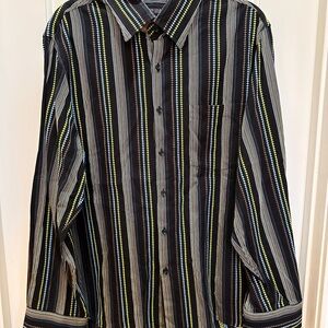 Kenneth Cole New York Black and Yellow Striped Button-Down Shirt